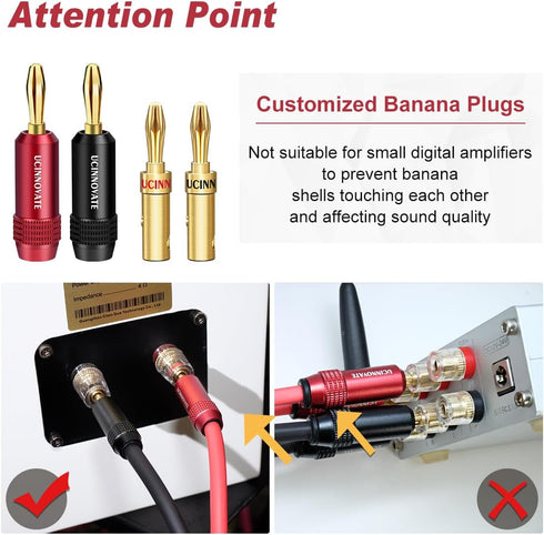 UCINNOVATE Banana Plugs, 8PCS Banana Plugs for Speaker Wire Connectors, Gold Plated 4mm Banana Connectors for Speaker Cables Terminals, Wall Socke...