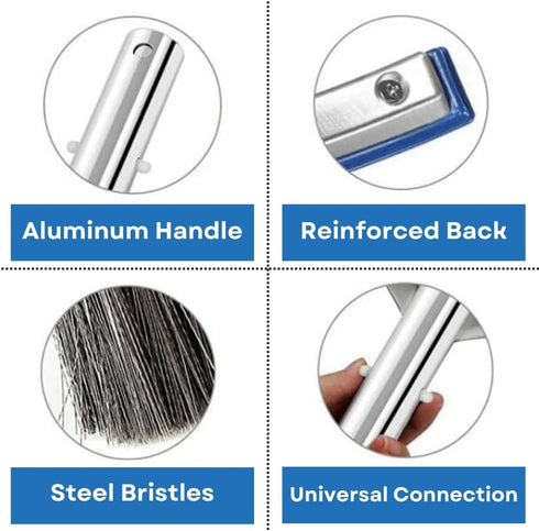 Aquatix Pro Pool Brush Head, 18" Heavy Duty for Cleaning Walls & Floors, Stainless Steel Bristles, Reinforced Aluminum Back, Curved Ends for Corne...