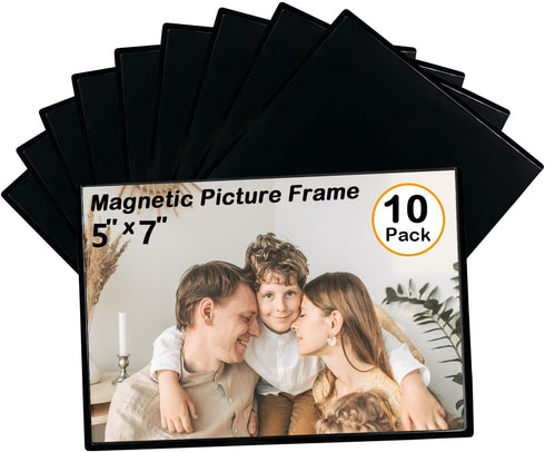 Mingting 10pcs 5x7 Magnetic Picture Frames for Refrigerator Reusable Magnets Fridge Photo Sleeves for Refrigerator Locker Office Cabinet,Black...