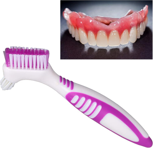 False Teeth Cleaning Brush, Double Sided Portable Denture Toothbrush for Brushes Multi Layered Set Hard Care Toothbrushes...