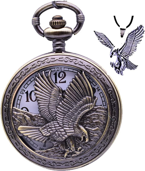 Udaney Eagle Gifts Pocket Watch with Chain Vintage Quartz Half Hunter American 2025 Fashion...