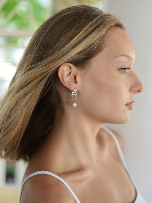 Mariell Pearl Drop Wedding Bridal Earrings, Cubic Zirconia and Pearl Drop Earrings for Brides, Bridesmaid...