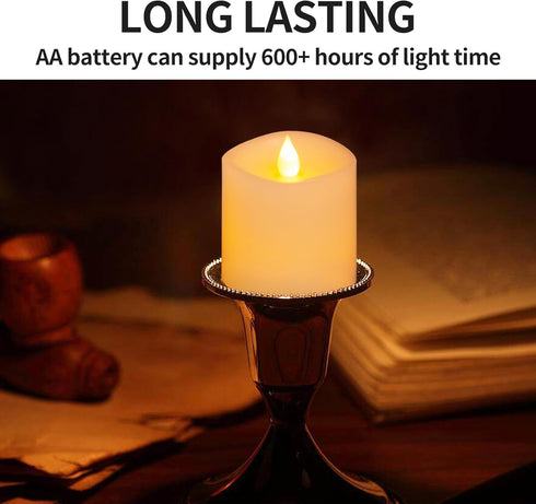 3x3 Flickering Flameless Candles Set of 1, 2AA Battery Life 600 Hours Battery Candles Flickering with Timer,3 inch Flameless Candles with Remote f...