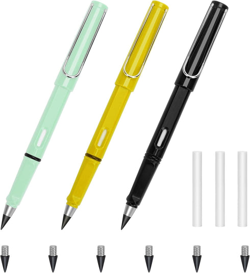 3Pcs Everlasting Pencil Reusable, Exquisite Inkless Eternal Pencil Unlimited Writing Pen Erasable Infinite Pencil with 6Pcs Replacement Nibs, Ever...