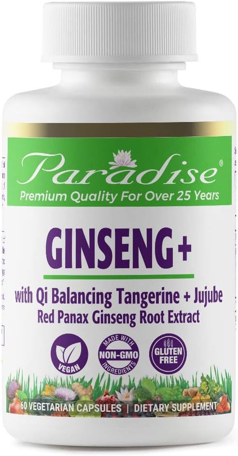 Paradise Herbs Ginseng Root Extract for Energy & Well-being, Vegan, Non GMO, Gluten Free, Vitamin B1, B2 & B12, 60 Capsules...