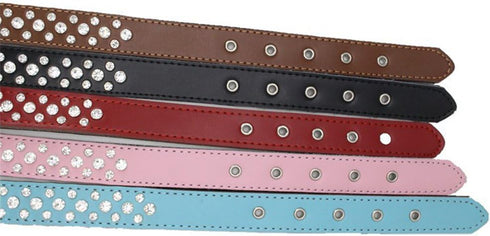 Dogs Kingdom 14.5"-20" Genuine Leather Padded Rhinestone Dog Collars Bling Dog Collar Pet Collar Small Medium Dog Customized Crystal Dog Collar Bl...