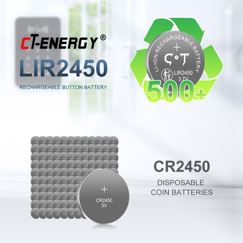 Rechargeable CR2450 Batteries 3.7V High Capacity 120mAh Lir2450 Battery 8 Pack...