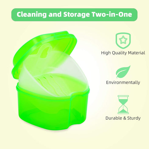 Colorful Plastic Dental Orthodontic Retainer Container Cleaning Case,Denture Bath Box Case Cup Holder Travel, Mouthguard Storage Soaking Case...