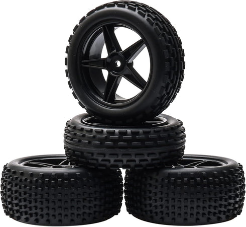 JIUWU 1:10 Scale Off Road RC Buggy Front Wheels and Tyres x4 Black 5 Spoke for HSP...