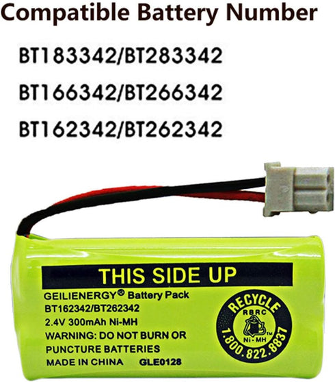 GEILIENERGY 2.4V 300mAh NIMH BT183342 BT283342 BT162342 BT262342 BT166342 BT266342 Battery Compatible with CS6719 CS6419 CS6649 DS6151 at&T CL4940...