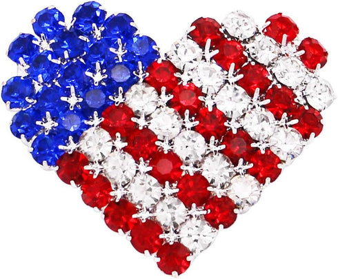 Rosemarie & Jubalee Women's USA Patriotic American Flag Crystal Rhinestone Heart Brooch Lapel Pin, 1.5"...