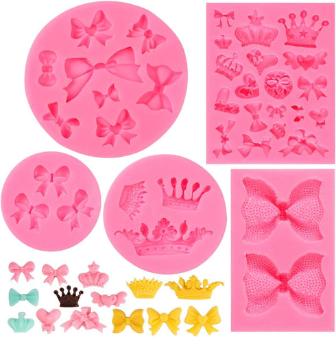 Bow Silicone Fondant Mold Crown Chocolate Candy Mold Cupcake Top Decoration, Pastry, Biscuit Decoration, Chocolate, Jewelry, DIY Craft Items, Birt...