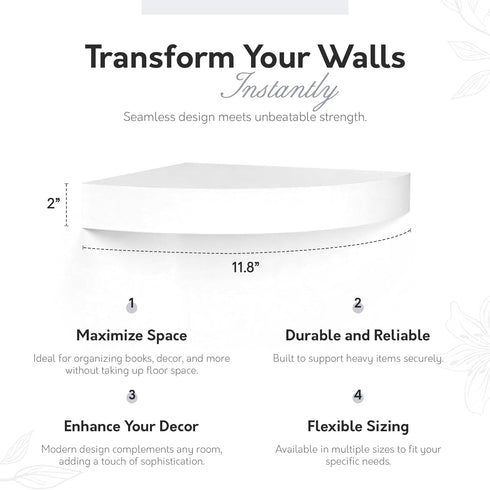 InPlace Shelving 0191806 11.8-Inch Wide Floating Corner Wall Shelf, White...