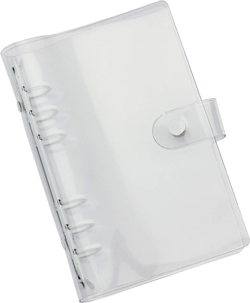 Multibey A5 6-Rings Binder Rings Soft Clear Cover Transparent Shell with Snap Clousure for Spiral Journal Planner DIY Scrapbook Notebook (A6, Whit...