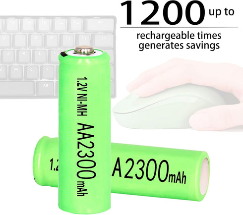 4 Packs Ni-MH AA 2300mAh Rechargeable Batteries, 1.2V Double A High Capacity Pre-Charge Long Lasting for microphones,TV remotes,wireless mouse,key...