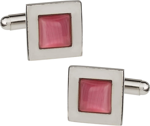 Trendy Pink Solitaire Catseye-Style Cufflinks with Presentation Box...