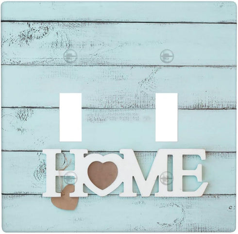blue home wood Funny Light Switch Cover Decorative Wall Plate Double Toggle 2 Gang for Room Kitchen Living Women Bedroom Bathroom...