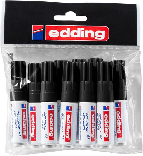 edding 0.5 mini permanent marker - black - 10 marker pens - fine round nib 1 mm - waterproof, quick-drying - smudge-proof - mini marker for cardbo...