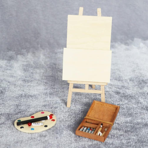 jojofuny Doll House Accessory Painting Tool Set Wooden Easel Dollhouse Furniture Decoration Set Balcony Patio Furnitures Decoration Accessories 1 ...