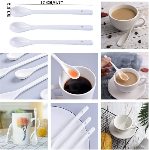 AKOAK 6.7 "Ceramic Egg Spoon (Set of 5), White Long-Handled Ceramic Spoon, Teaspoon for Coffee, Tea, Yogurt, Ice Cream, Sauces and Desserts, Espre...
