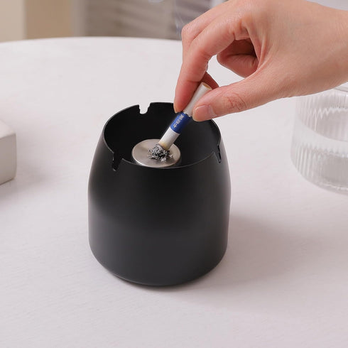 Ashtray with Lid for Cigarette, Stainless Steel Smokeless Odorless Windproof Ashtrays for Home Office Tabletop Outside Patio Outdoor Balcony(3.54"...