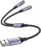 MOSWAG USB Audio Adapter External Sound Card Stereo Cable with Dual TRS 3-Pole 3.5mm Headphone and Microphone Jacks USB to Dual 3.5mm Audio Jack A...