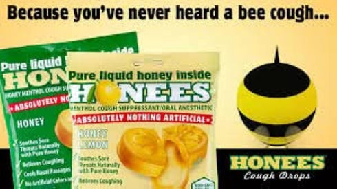Honees Filled Honey Lemon Cough Drops- Filled with Honey, Menthol, Lemon and Eucalyptus - Nothing Artificial -Natural Sore Throat Lozenges- Non-GM...