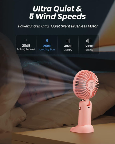Portable Handheld Fan, 4000mAh Battery Operated Fan with LED Display, Handheld/Neck/Desk 3 in 1 Personal Small Fan, 90° Foldable Desk Fan with Bas...