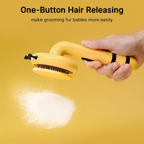 Bee Cat Brush, Self Cleaning Cat Brush with Release Button, Cat Hair Brush for Shedding, Pet Grooming Brush for Short and Long Haired Cats Dogs (Y...