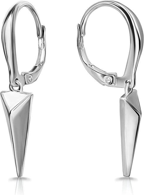 Sterling Silver Geometric Minimalist Triangle Leverback Dangle Drop Earrings for Women Mens...