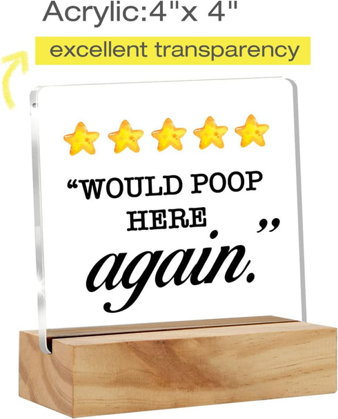 Would Poop Here Again Five Stars Bathroom Desk Decor Acrylic Desk Sign Restroom Toilet Acrylic Plaque Home Bathroom Desk Shelf Decoration 4.7"x4.7...