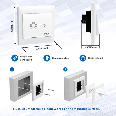 TOPENS TC147 Wall Push Button Flush Mounted Not Waterproof Wired Release Switch for Automatic Gate Opener, Door Access Control System, Momentary C...