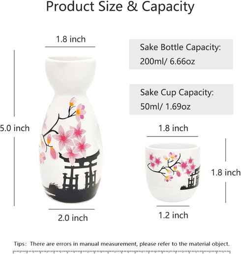 Old Craftsmen's 5 Pcs Japanese Sake Set 200ml Sake Bottle and 50ml Sake Cup Set Traditional Hand Painted Design Porcelain Pottery Ceramic Soju Cup...