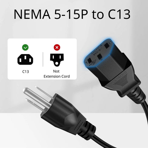 TNP AC Power Cable Computer Monitor Cord 6 Feet 10a 125v 3 Prong TV Plug-in Cord NEMA 5-15P to IEC 320 C13 Replacement Wire for Dell AOC Asus Leno...