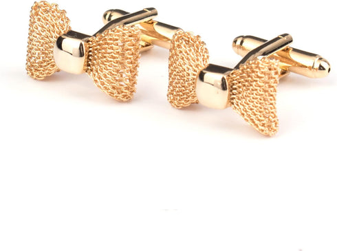 Mens bow cufflinks business wedding shirt gift (Golden)...