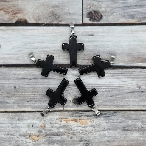 1+1 Black Tourmaline Cross Stone Pendants for Double Evil Protection - Luck, Healing, and Spiritual Balance...