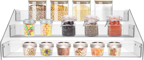 WUIVIUT Spice Rack Organizer For Cabinet, 2 in/Tier Acrylic Tiered Spice Shelf Can Storage Organizer for Kitchen Pantry Countertop...