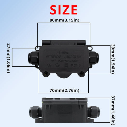 MAKERELE Mini Junction Box Outdoor Waterproof IP68,2Way Plug Line Underground Electrical Junction Box Clamshell-Type Waterproof Junction Box Small...