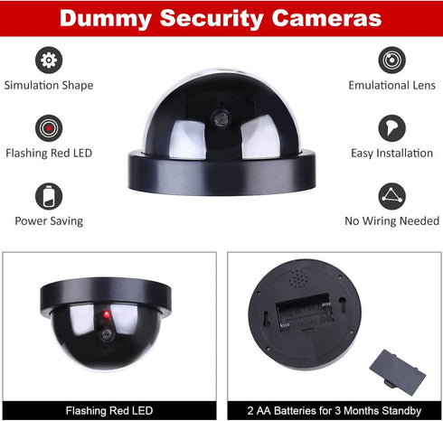 4 Pack Dummy Fake Camera Security CCTV Dome Cameras with Flashing Red LED Light for Indoor Outdoor Home Business, Black...