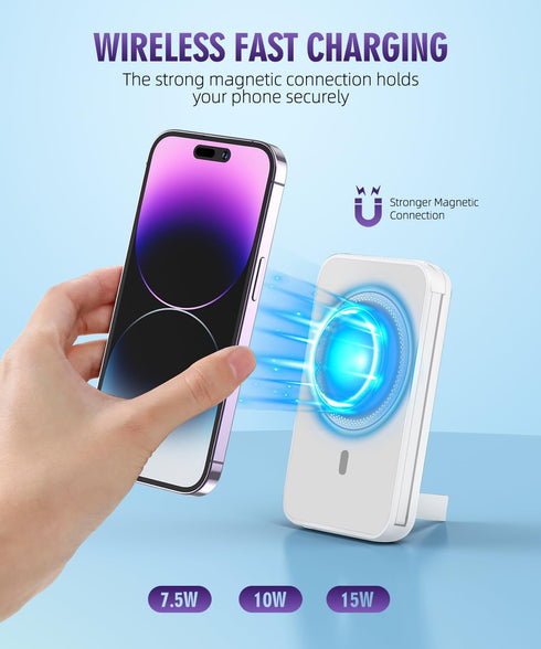 for Magnetic Power Bank, 6800mAh Wireless Portable Charger with PD30W Fast Charging, Mag-Safe Battery Pack Built-in 2 Output Cables for iPhone 15/...