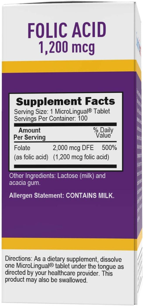Superior Source Folic Acid Vitamin B9 1200 mcg MicroLingual Instant Dissolve Tablets Under Tongue Melts, 100 Count...