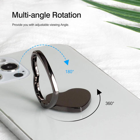 2 Packs Glossy Finish Love Heart Shaped Cell Phone Ring Holder Stand, 360 Degree Rotation Finger Ring Kickstand with Polished Metal Phone Grip (Bl...