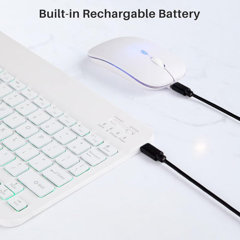 Ultra-Slim Bluetooth Keyboard and Mouse Portable Mini Wireless Keyboard Rechargeable 7-Color Backlit for Apple iPad iPhone Samsung Tablet iPhone S...