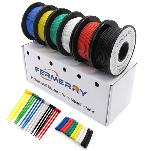 14 Gauge Electrical Wire Silicone Cables Hook up Wire Kit 6 Colors 5Ft Each 14 AWG Stranded Wire from Fermerry...