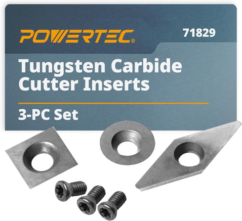 POWERTEC 6 Pcs Tungsten Carbide Cutter Insert Set for Wood Lathe Tools with 11mm Flat Square, 12mm Round & 10 x 28mm Diamond, Blade Replacement fo...