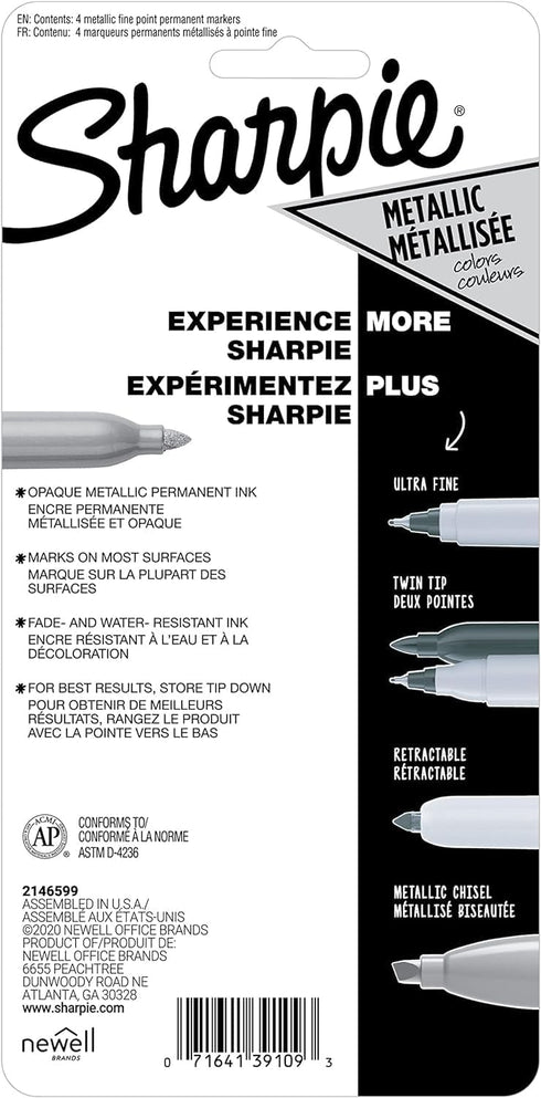 SHARPIE 39109PP Metallic Permanent Markers, Fine Point, Silver, 4 Count (Pack of 2)...