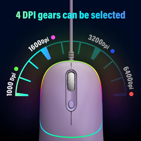 Wired Mouse, LED Computer Mouse Wired, 4 Adjustable DPI up to 6400 Ultra Silent Mouse, Optical Tracking USB Mouse Soft Rubber Corded Mouse for Lap...