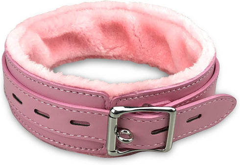Gothic Leather Choker Collar, PU leather Fur Lined Collars Necklace with Long and Durable Detachable Leash Chain Pet Collars, Pink...