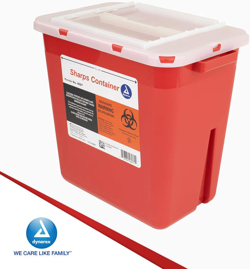 Dynarex Sharps Container, Provides a Safe Disposal of Medical Waste and Needles, Non-Sterile & Latex-Free, 2 Gallons, Made with Thermoplastic, Red...
