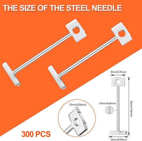 300pcs 1/16" Replacement Steel Needles for Flooring Wall Tile Leveling System, 1.5mm Leveler Replaceable Pin Reusable Spare Steel Pin Tiling Const...